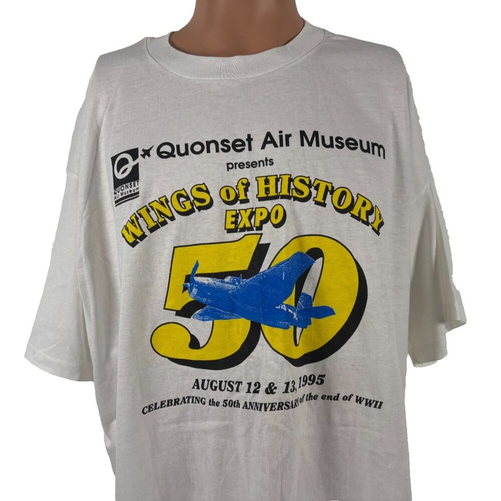 Vintage Wings Of History T Shirt Mens 2XL White 50th Anniversary 1995 Museum